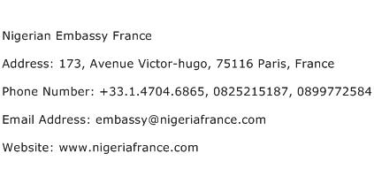 Nigerian Embassy France Address Contact Number