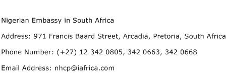 Nigerian Embassy in South Africa Address Contact Number