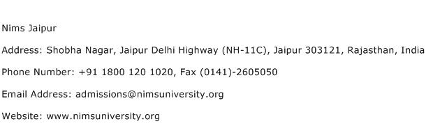 Nims Jaipur Address Contact Number