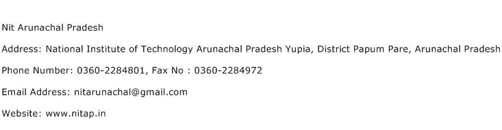 Nit Arunachal Pradesh Address Contact Number
