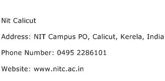 Nit Calicut Address Contact Number
