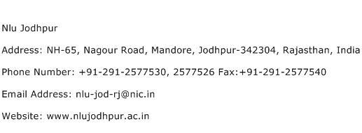 Nlu Jodhpur Address Contact Number