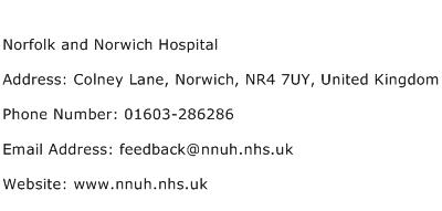 Norfolk and Norwich Hospital Address Contact Number