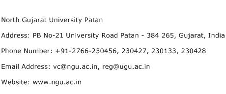 North Gujarat University Patan Address Contact Number