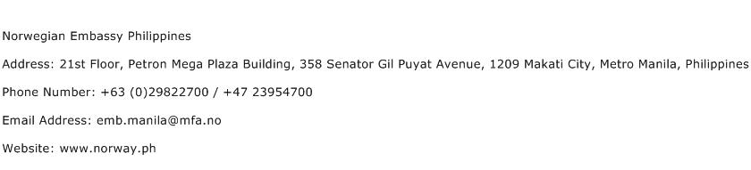 Norwegian Embassy Philippines Address Contact Number