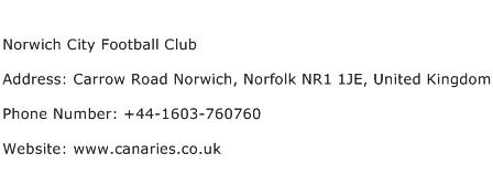 Norwich City Football Club Address Contact Number