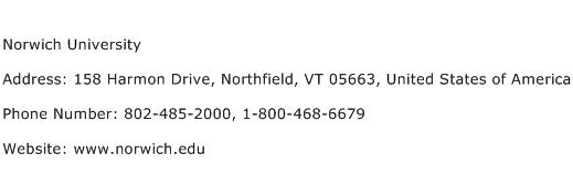 Norwich University Address Contact Number