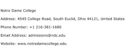 Notre Dame College Address Contact Number