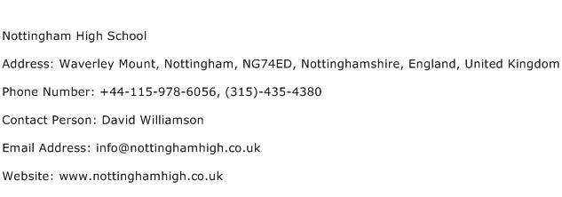 Nottingham High School Address Contact Number