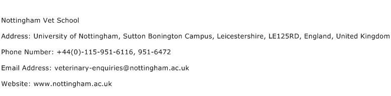 Nottingham Vet School Address Contact Number