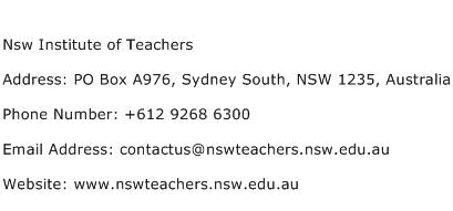 Nsw Institute of Teachers Address Contact Number