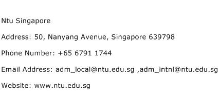 Ntu Singapore Address Contact Number