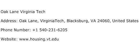 Oak Lane Virginia Tech Address Contact Number