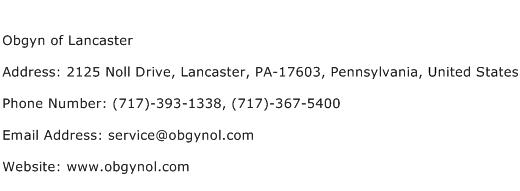 Obgyn of Lancaster Address Contact Number