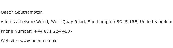 Odeon Southampton Address Contact Number