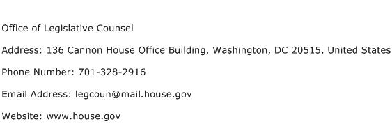 Office of Legislative Counsel Address Contact Number