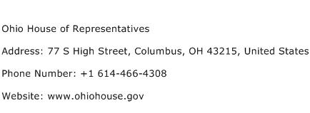 Ohio House of Representatives Address Contact Number