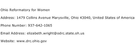 Ohio Reformatory for Women Address Contact Number