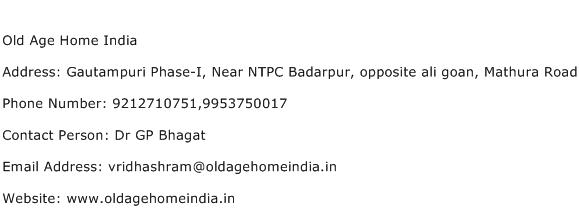 Old Age Home India Address Contact Number