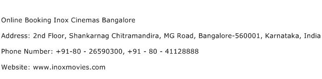 Online Booking Inox Cinemas Bangalore Address Contact Number