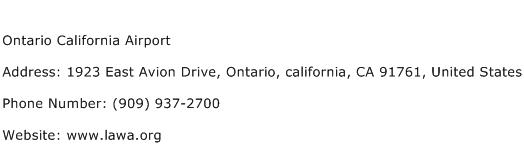 Ontario California Airport Address Contact Number