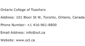 Ontario College of Teachers Address Contact Number