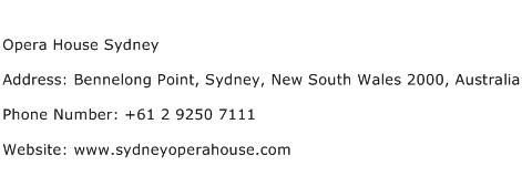 Opera House Sydney Address Contact Number
