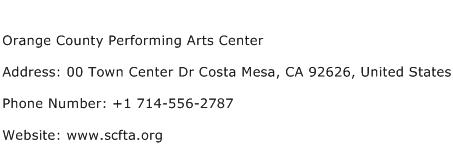 Orange County Performing Arts Center Address Contact Number