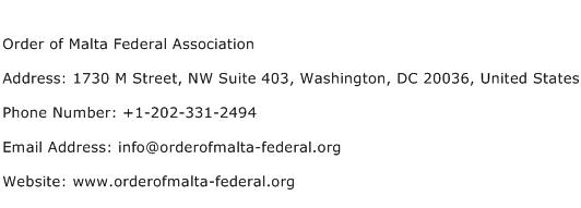 Order of Malta Federal Association Address Contact Number