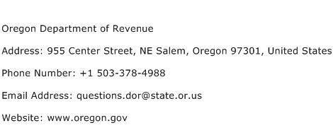 Oregon Department of Revenue Address Contact Number