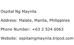 Ospital Ng Maynila Address Contact Number