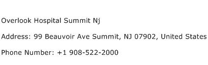 Overlook Hospital Summit Nj Address Contact Number