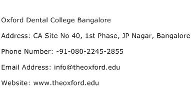 Oxford Dental College Bangalore Address Contact Number