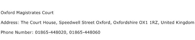Oxford Magistrates Court Address Contact Number