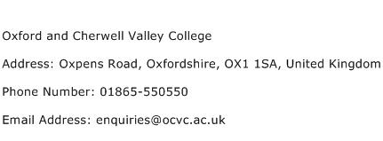 Oxford and Cherwell Valley College Address Contact Number