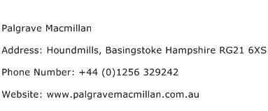 Palgrave Macmillan Address Contact Number
