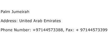 Palm Jumeirah Address Contact Number