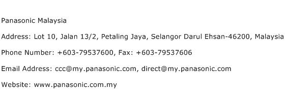 Panasonic Malaysia Address Contact Number