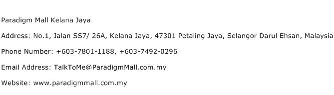 Paradigm Mall Kelana Jaya Address Contact Number