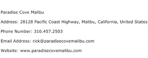 Paradise Cove Malibu Address Contact Number