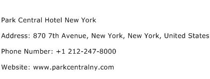 Park Central Hotel New York Address Contact Number