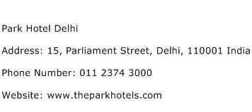 Park Hotel Delhi Address Contact Number