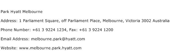 Park Hyatt Melbourne Address Contact Number