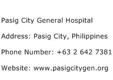 Pasig City General Hospital Address Contact Number