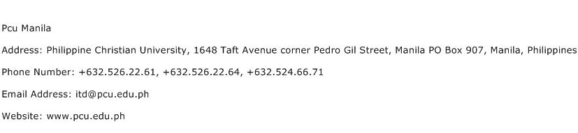 Pcu Manila Address Contact Number