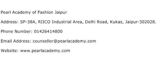 Pearl Academy of Fashion Jaipur Address Contact Number