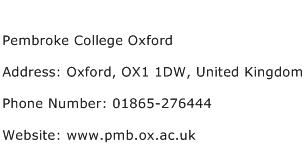 Pembroke College Oxford Address Contact Number