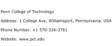 Penn College of Technology Address Contact Number
