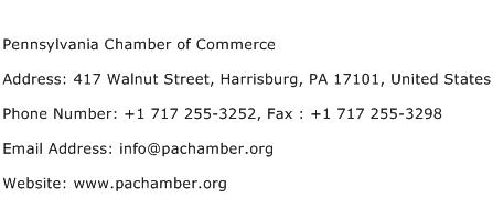Pennsylvania Chamber of Commerce Address Contact Number