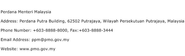 Perdana Menteri Malaysia Address Contact Number